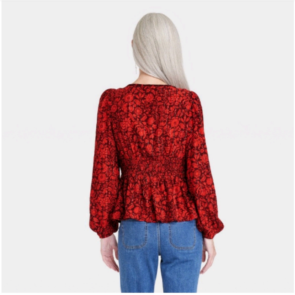 Knox Rose Gauzy Red Embroidered Floral Boho Blouse - Picture 3 of 11